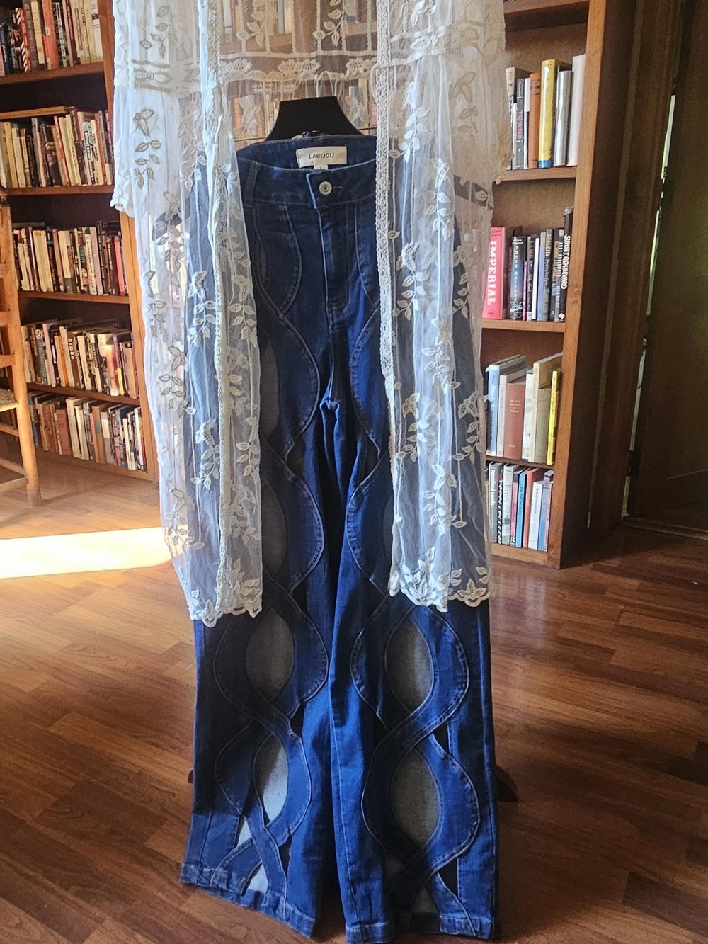 L'Amour Blue Wide-Leg Patchwork Jeans
